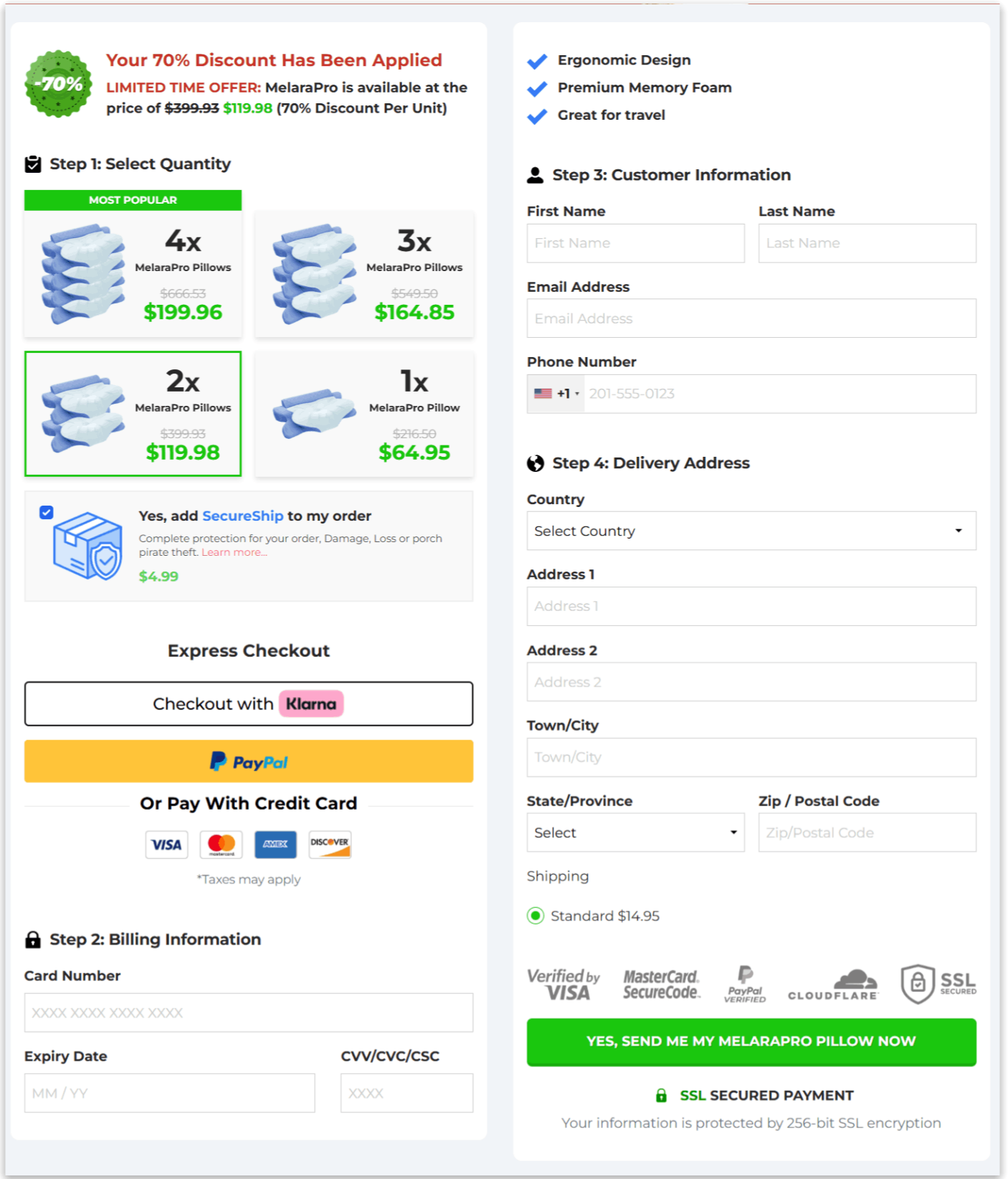 MelaraPro Pillows secure checkout page
